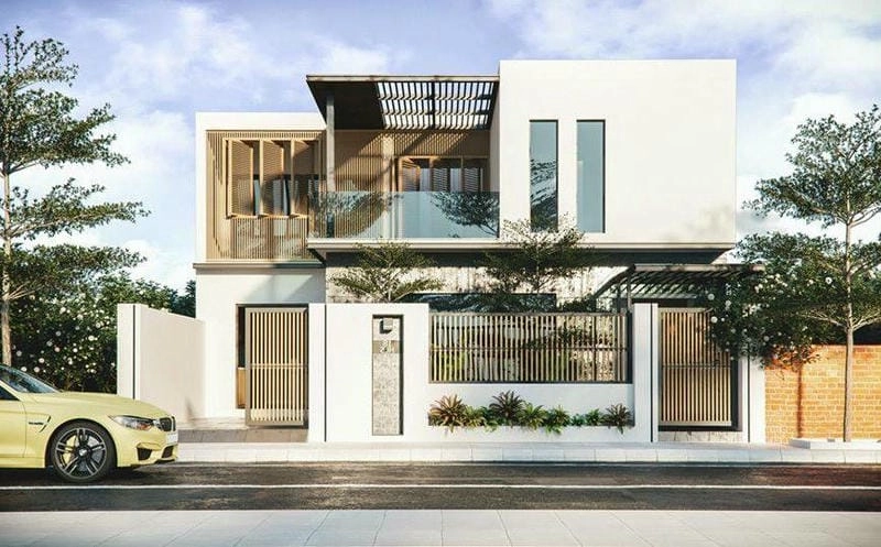 Không gian mẫu nhà ngang 2 tầng mái thái sang trọng