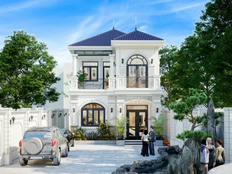 mẫu nhà tân cổ điển 2 tầng mái nhật nhẹ nhàng thanh lịch