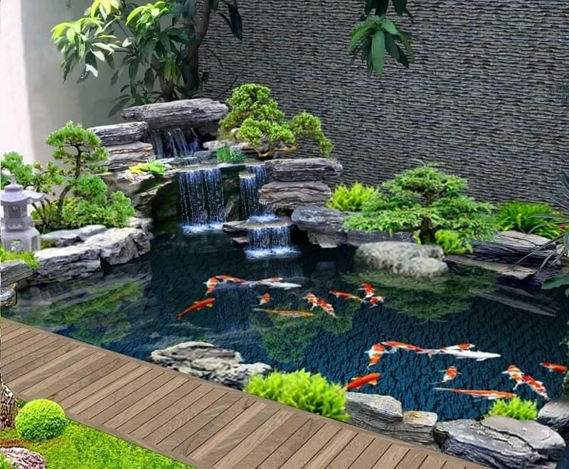 Tạo điểm nhấn không gian với mẫu hồ cá koi hiện đại