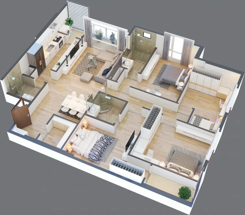 mẫu nhà 1 tầng 4 phòng ngủ thiết kế tiện nghi rộng rãi