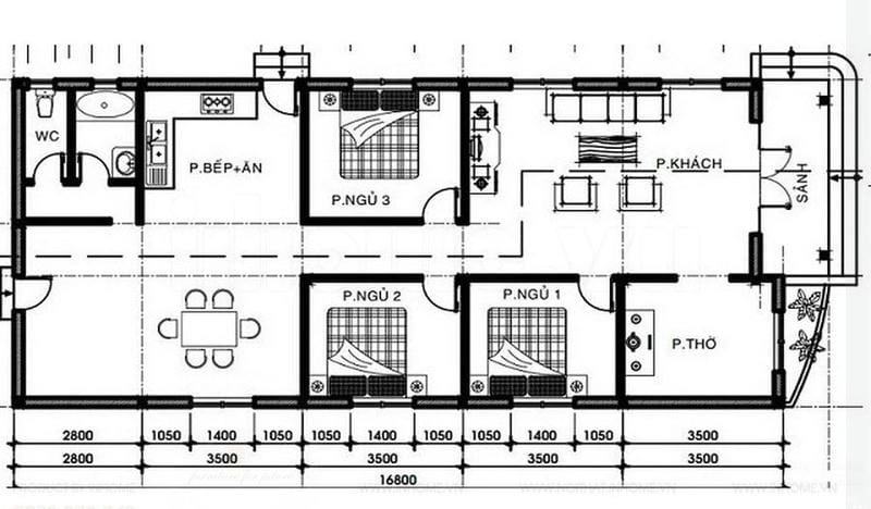 Gợi ý mẫu thiết kế nhà cấp 4 3 phòng ngủ 1 phòng thờ hợp lý tiện nghi