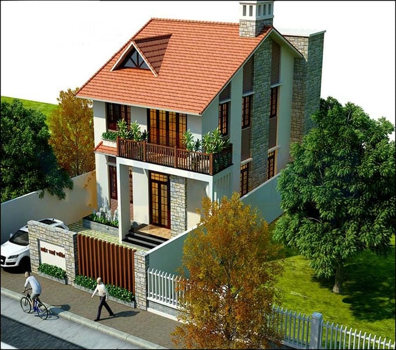mẫu nhà 2 tầng mái ngói đẹp ấn tượng với vẻ đẹp thanh lịch