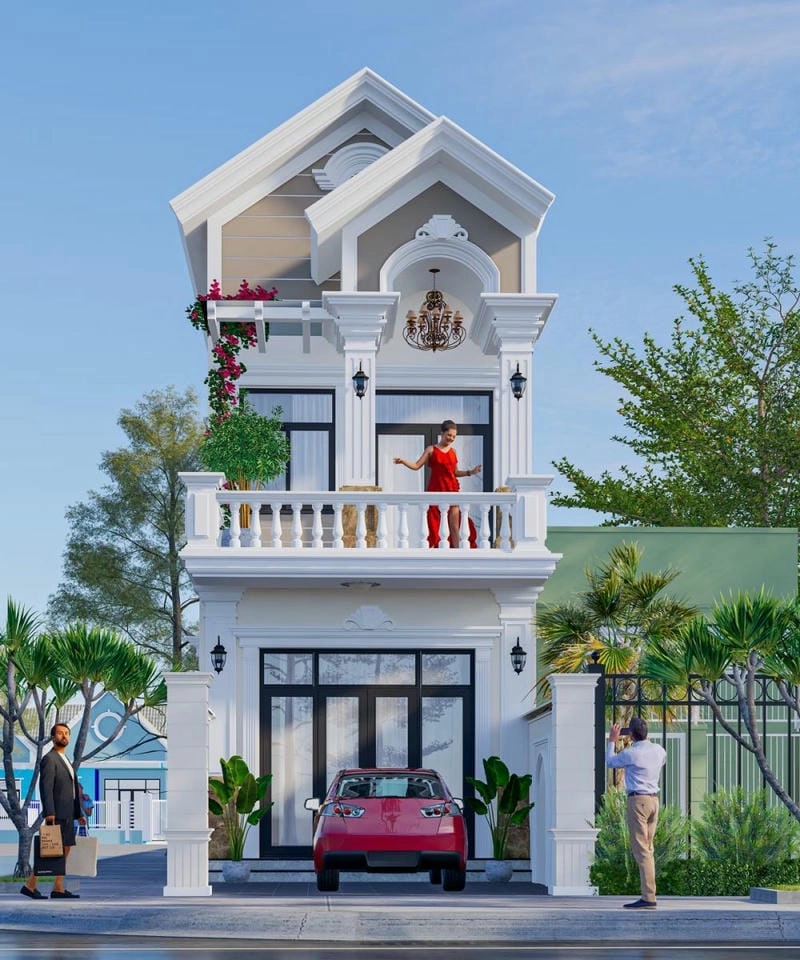 Gợi ý mẫu mặt tiền nhà ống 2 tầng mái thái đẹp tinh tế