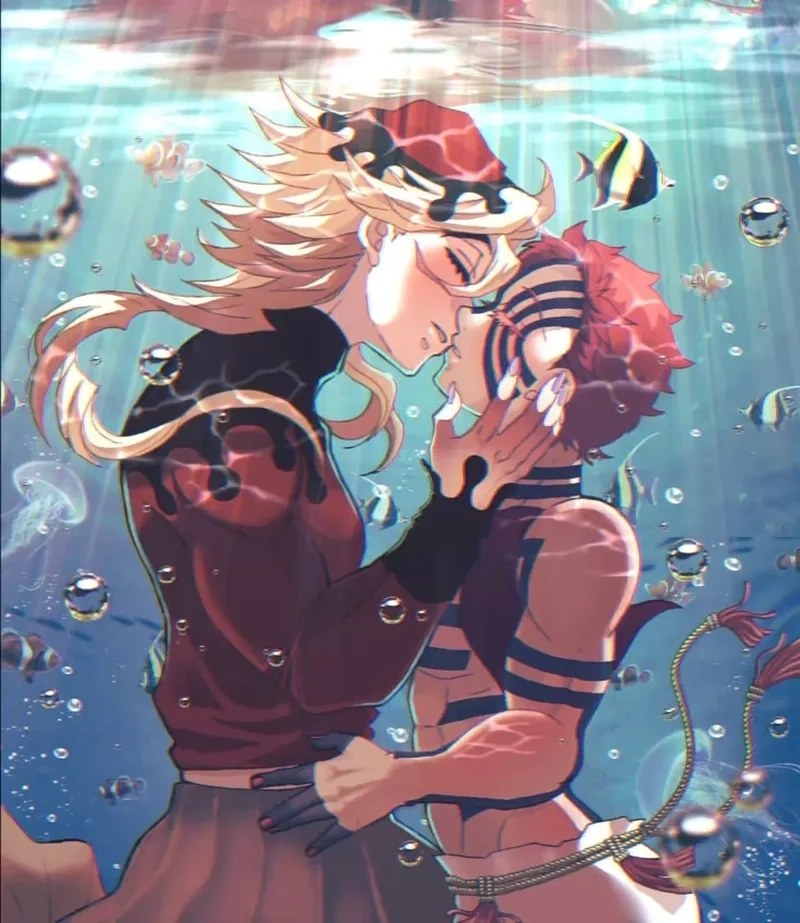 Akaza x douma thường xuất hiện trong fanfic và tranh vẽ fanart đầy kịch tính