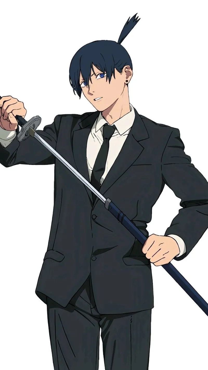 Aki anime thường xuất hiện với mái tóc đen buộc gọn và thanh kiếm chống quỷ cực kỳ sắc bén