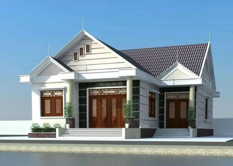 mẫu nhà ngang 8m 1 tầng phối cảnh hài hòa tiện ích