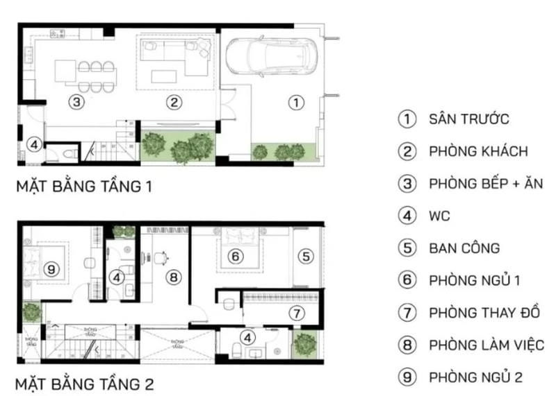 Gợi ý bản vẽ nhà biệt thự 2 tầng sang trọng và tiện nghi