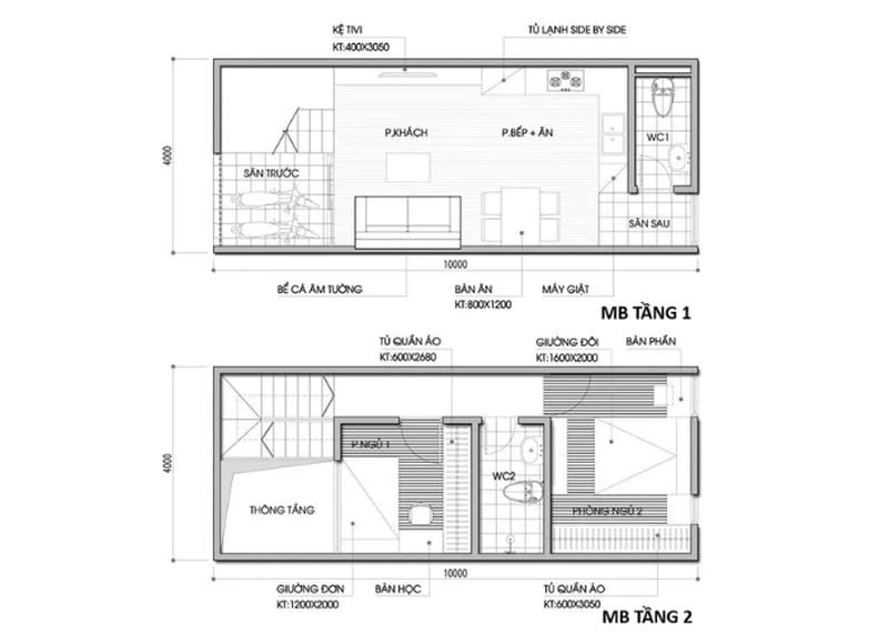 Tải ngay bản thiết kế nhà ống 2 tầng hài hòa diện tích