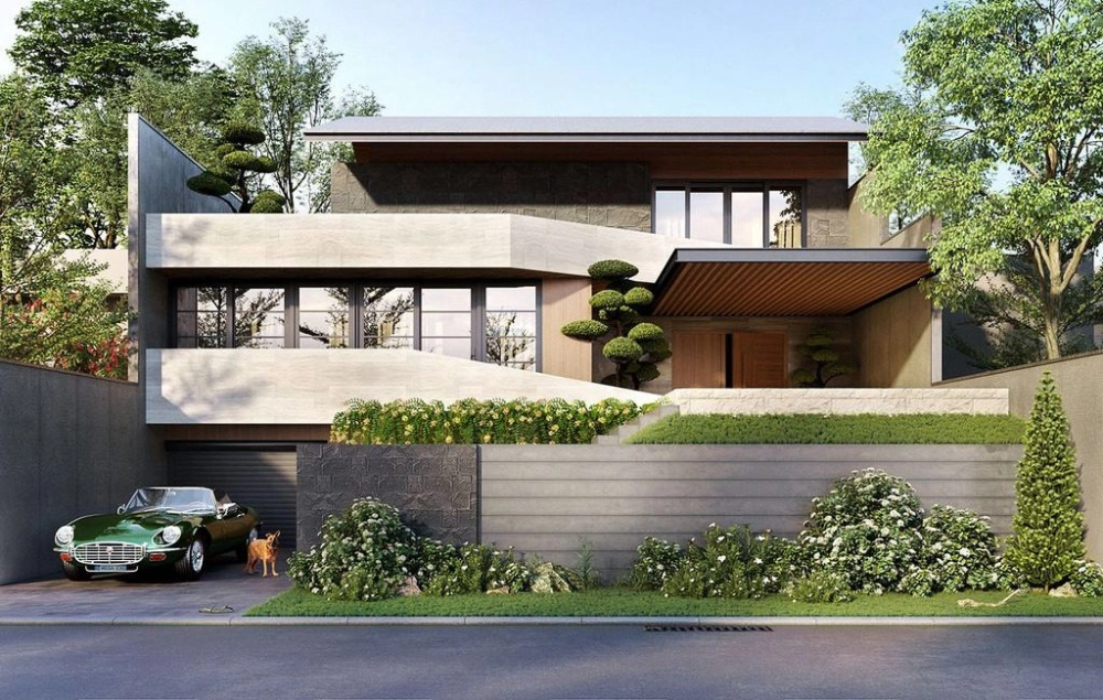 Khám phá mẫu nhà 2 tầng hiện đại có tầng hầm tiện nghi