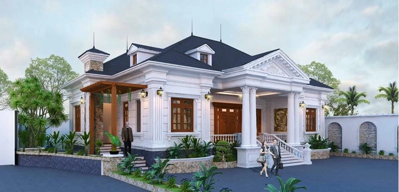 mẫu nhà vườn 1 tầng 5 phòng ngủ đáp ứng gia đình đông người