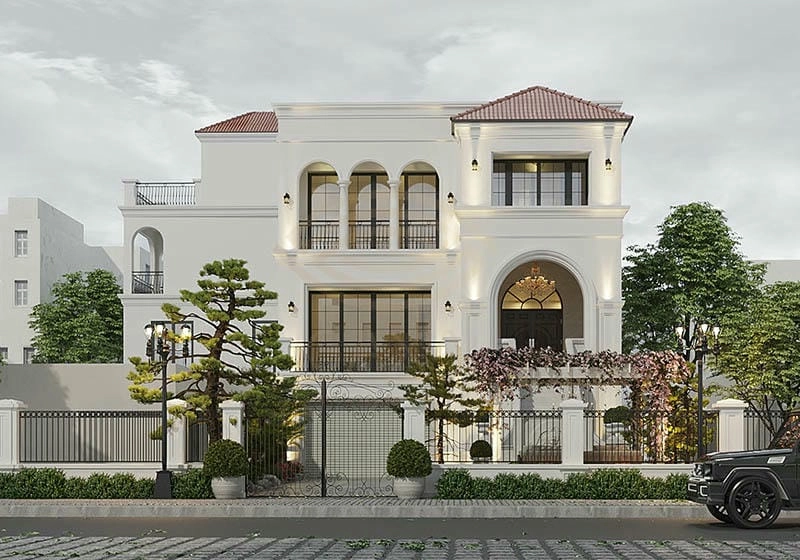 mẫu nhà biệt thự tân cổ điển 3 tầng đẹp hài hòa hoài cổ lãng mạn
