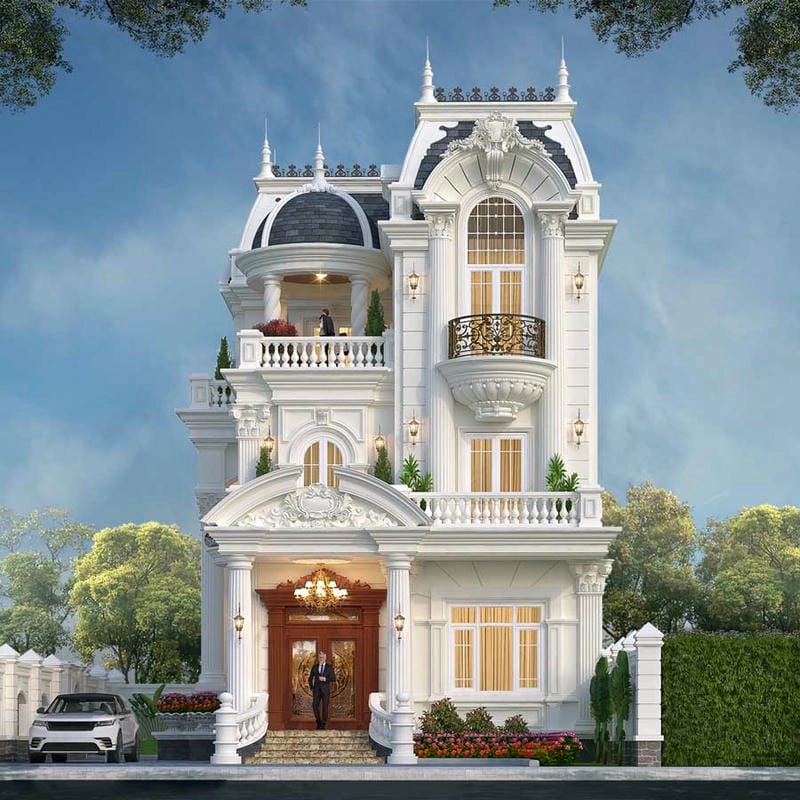 mẫu nhà biệt thự 3 tầng kiểu pháp sang trọng kiến trúc cổ điển
