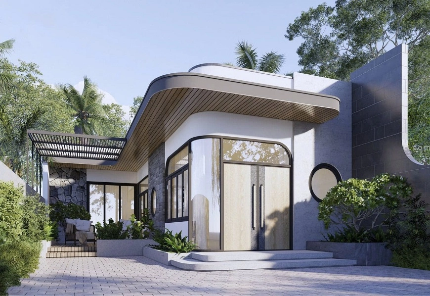 Tham khảo mẫu nhà cấp 4 chữ l mái bằng