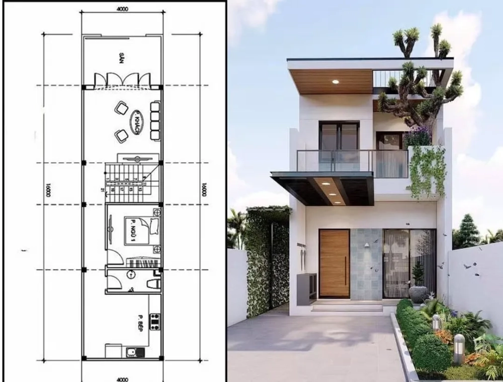 Ngắm nhìn mẫu nhà ống 2 tầng đẹp 2023 mái bằng nổi bật