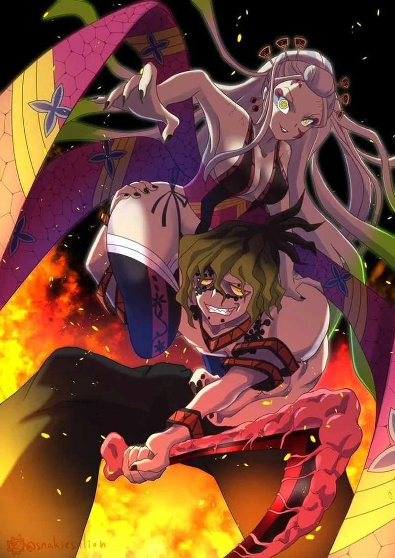 Fanart Daki và Gyutaro thường khắc họa sự gắn bó và bi thương giữa hai anh em