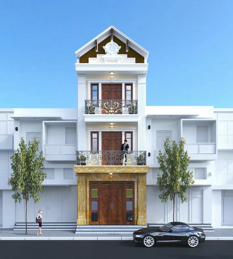 Gợi ý mẫu mặt tiền nhà ống 3 tầng tân cổ điển đẳng cấp sang trọng