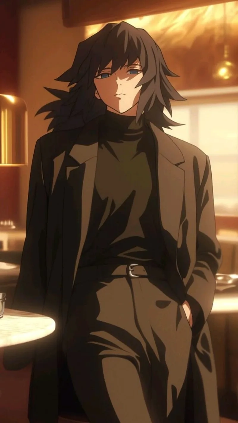 Hình Giyuu thường ghi lại khoảnh khắc chiến đấu mãnh liệt hoặc trầm ngâm