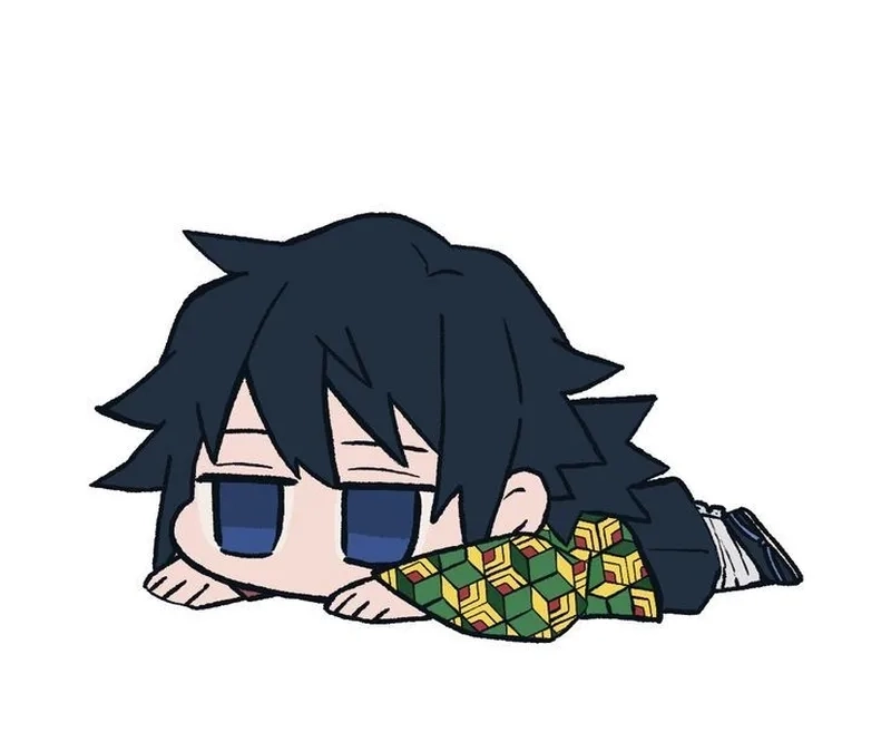 Tomioka Giyuu chibi rất được yêu thích trong các bộ sticker và ảnh chế