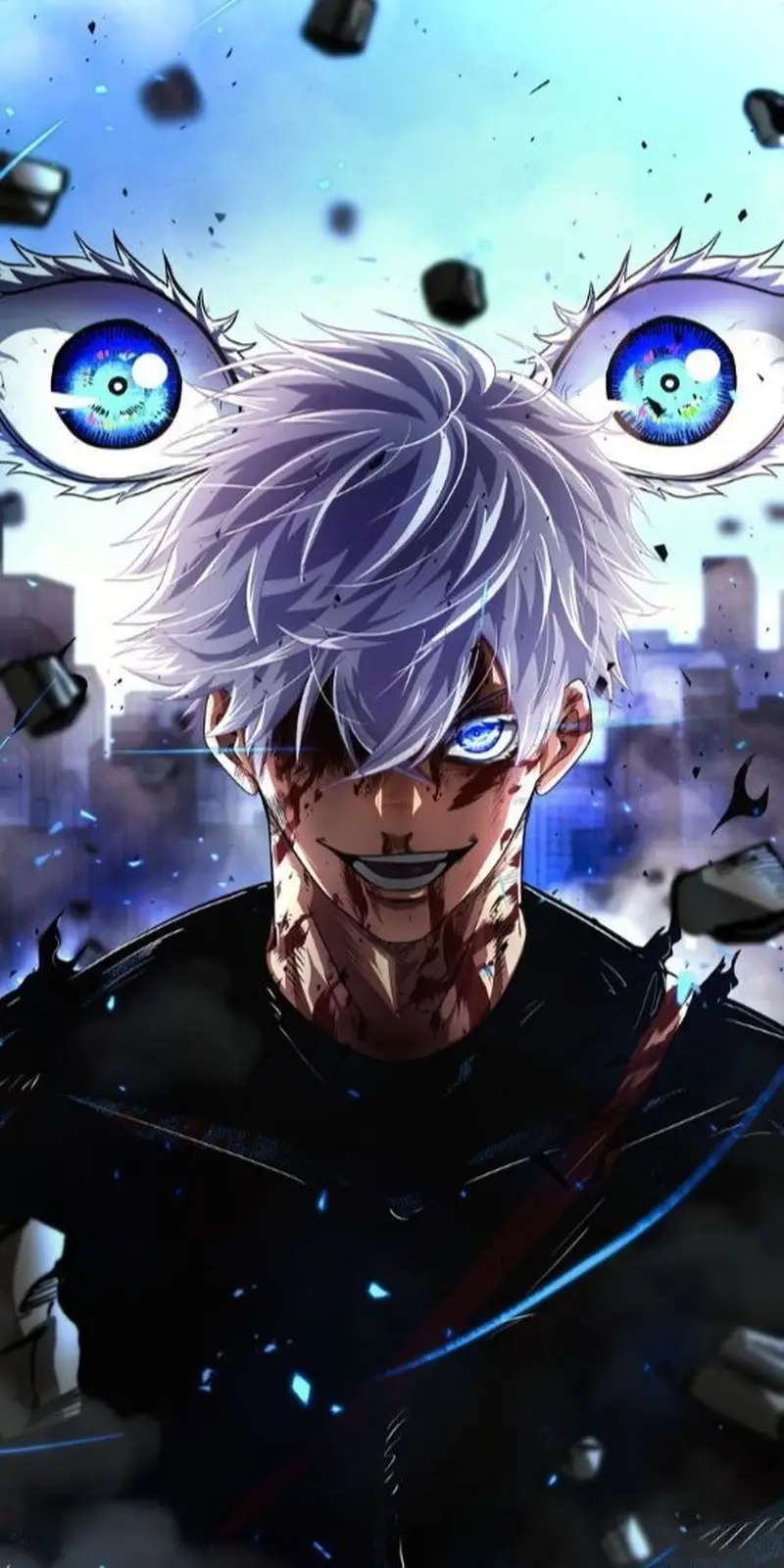 Ảnh Gojo laughing tỏa ra năng lượng vừa hài hước vừa lạnh lùng