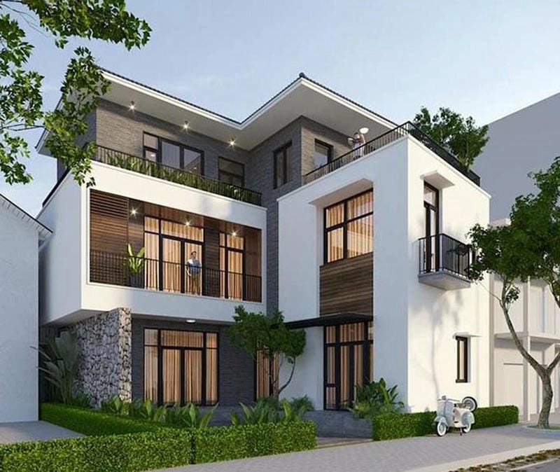 Không gian rộng rãi với mẫu nhà 2 tầng chữ l 120m2 sang trọng