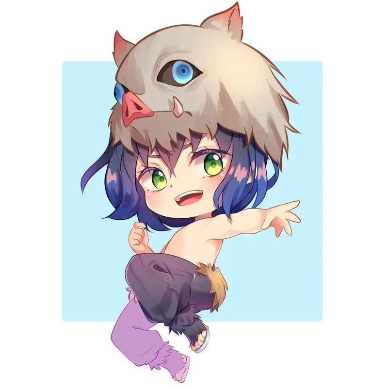 Inosuke fanart chibi dễ thương và đậm chất hoang dã