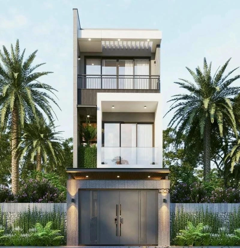 mẫu cổng nhà 5m đẹp thiết kế hài hòa tiết kiệm diện tích