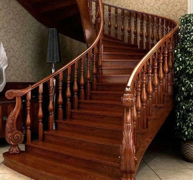 mẫu lan can cầu thang gỗ mộc mạc nhưng không kém phần sang