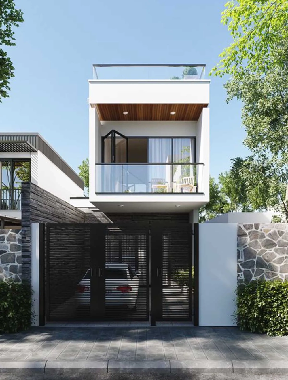 Tham khảo mẫu nhà ống 2 tầng đẹp 2024 mái bằng sang trọng