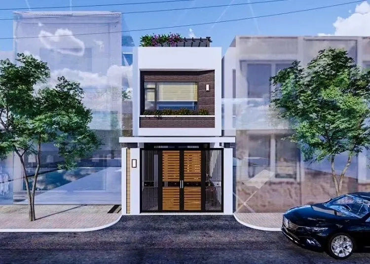 Khám phá mẫu nhà ống 2 tầng mái bằng thanh lịch