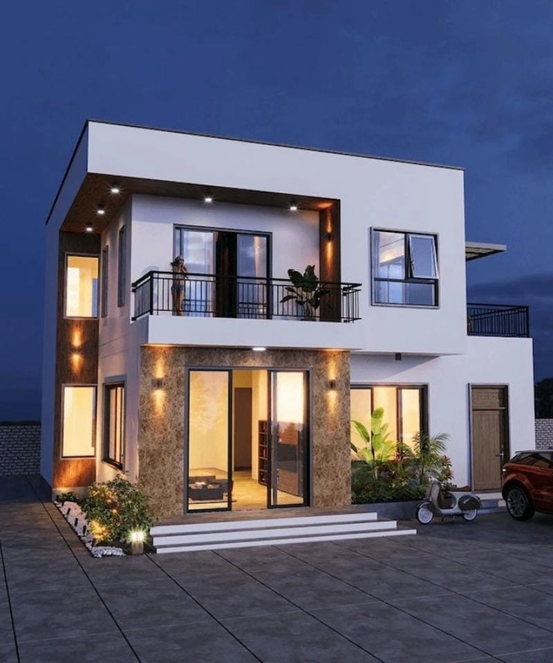 Khám phá mẫu nhà mái bằng có gác lửng độc đáo