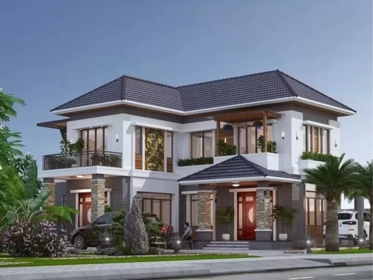 Tham khảo mẫu nhà 2 tầng mái nhật có gara ô tô tiện lợi