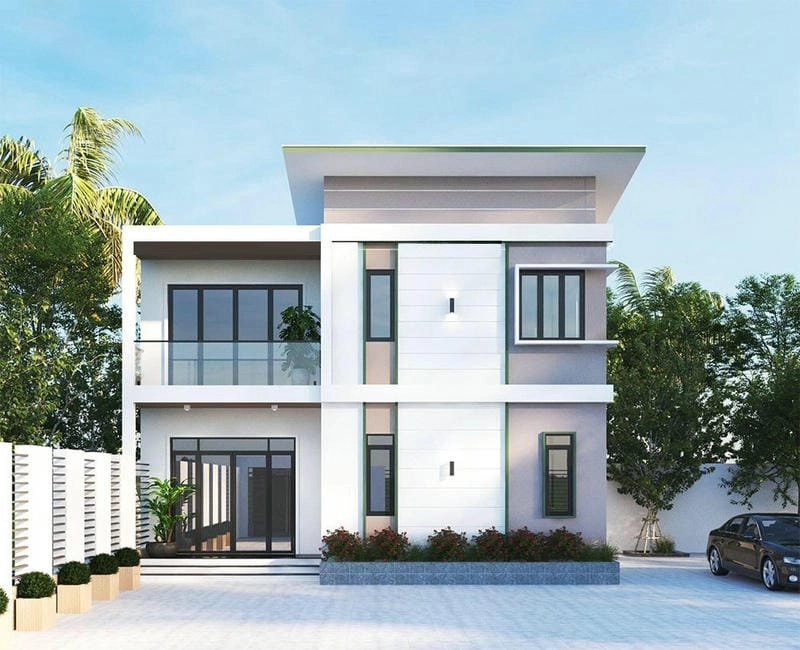 Không gian vuông mẫu nhà ngang 10m 2 tầng thoáng rộng