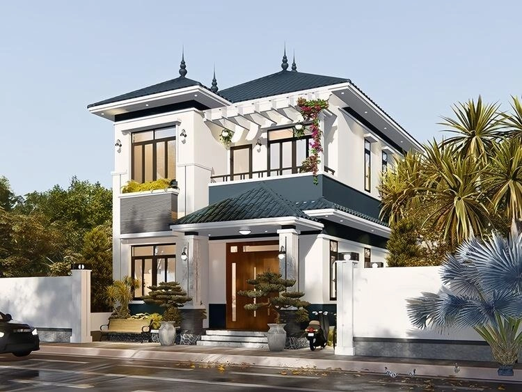 Ngắm nhìn mẫu nhà 2 tầng mái thái ở nông thôn sang trọng