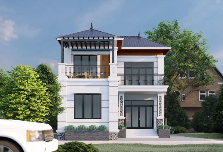 Khám phá mẫu nhà 2 tầng mái nhật ở nông thôn hiện đại
