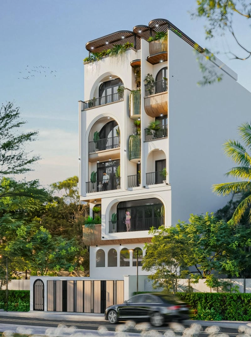 Mẫu nhà 5 tầng 2 mặt tiền tiện nghi chuẩn phong cách phố