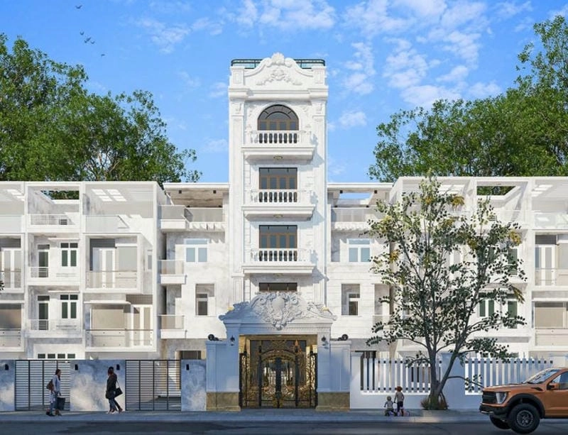 Mẫu mặt tiền nhà ống 5 tầng đẹp nổi bật giữa khu phố