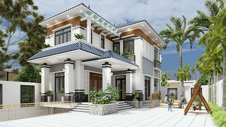 Tham khảo mẫu nhà 2 tầng mái thái mặt tiền 6m tiện nghi