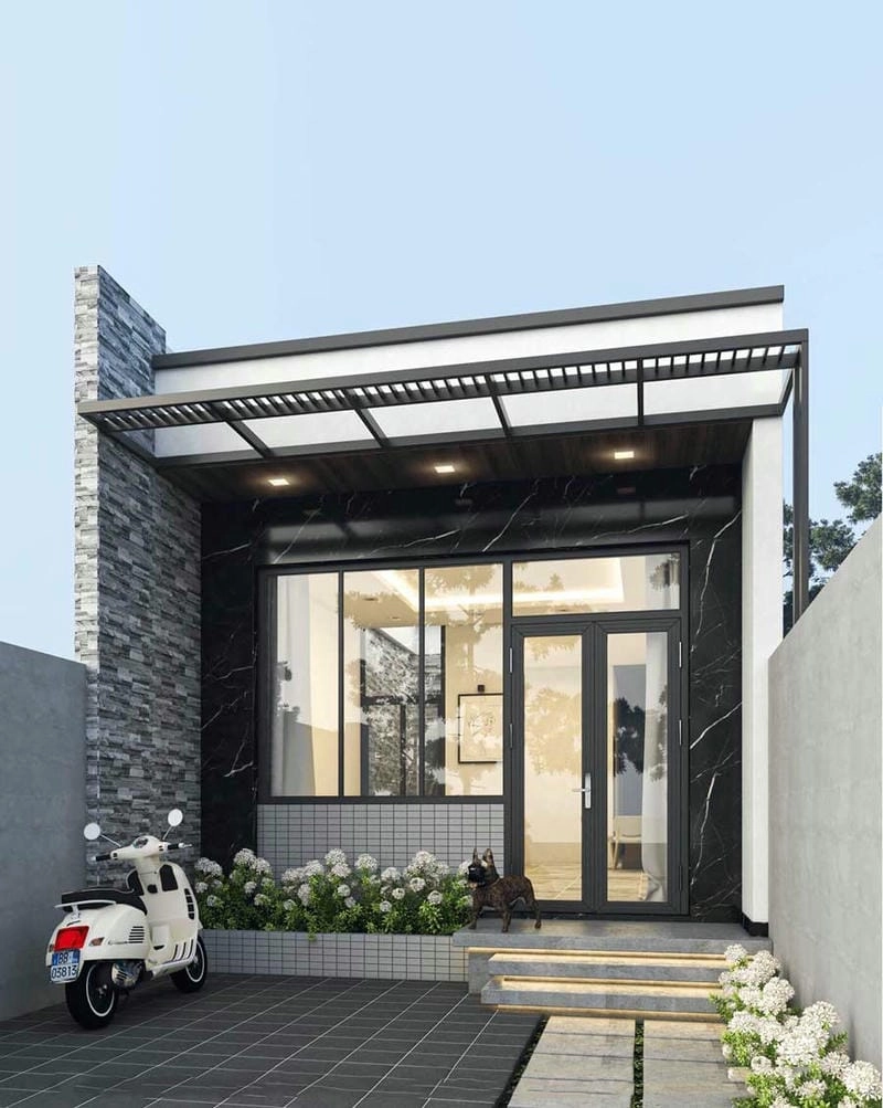 sơn nhà màu ghi đậm tạo điểm nhấn cho mẫu sơn nhà màu xám