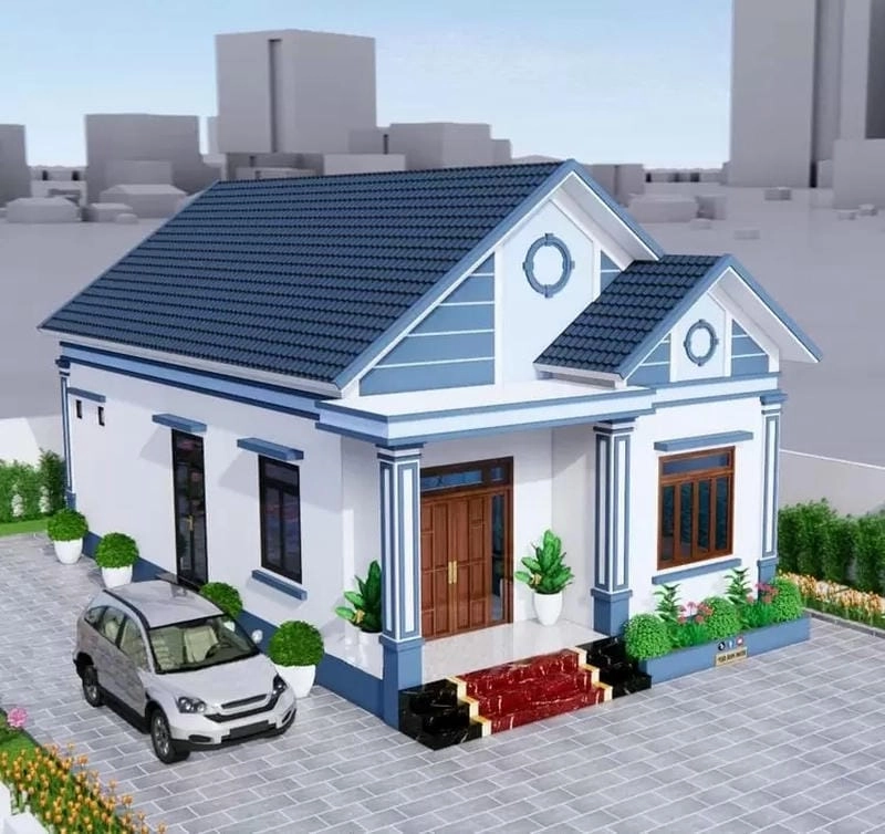 mẫu nhà mái thái cấp 4 đẹp 2021 kết hợp hiện đại truyền thống