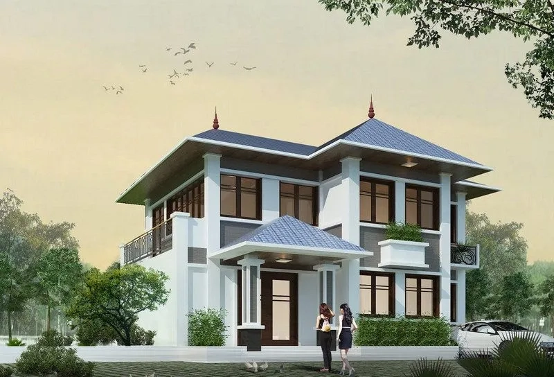 Khám phá mẫu nhà chữ l 2 tầng có gara hiện đại