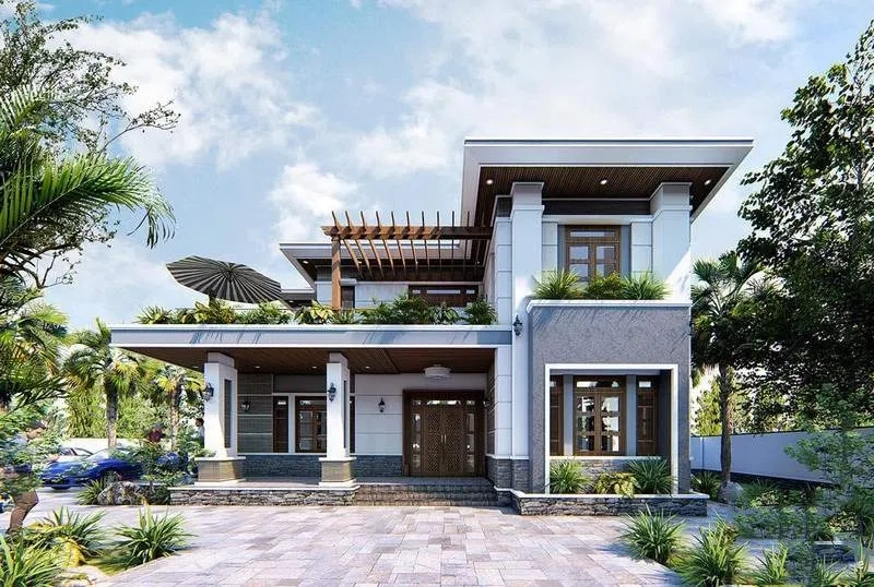 Tham khảo mẫu nhà chữ l 2 tầng 100m2 hiện đại