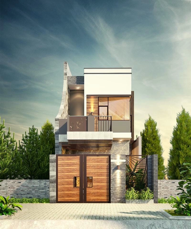 mẫu nhà 1 trệt 1 lầu đẹp 2018 kiểu dáng truyền thống hài hòa