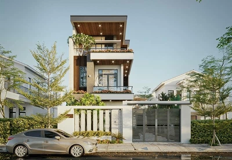 mẫu nhà 1 trệt 2 lầu 1 sân thượng mở rộng không gian sinh hoạt