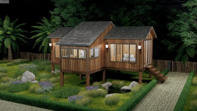 mẫu thiết kế nhà gỗ đẹp đơn giản nhưng sang trọng