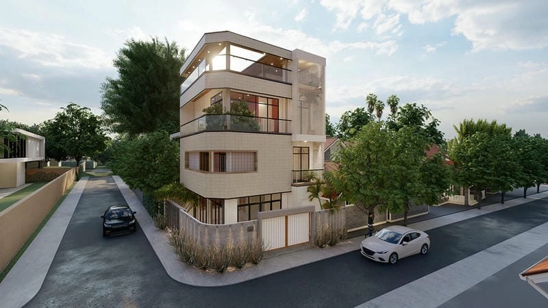 nhà lô góc với ban công lớn đón nắng tự nhiên