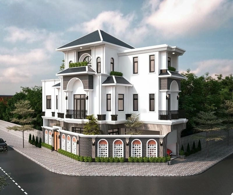 nhà góc phố đẹp hài hòa cùng cảnh quan xung quanh