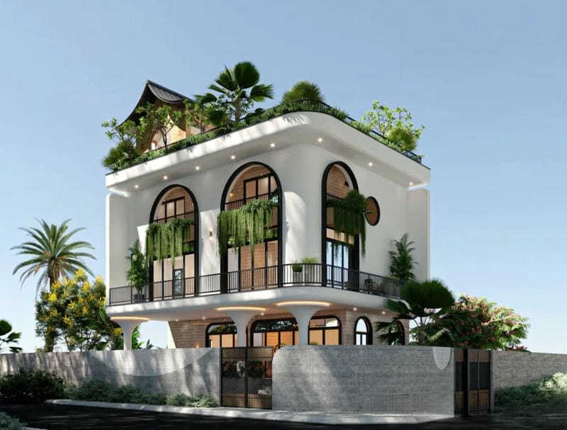 thiết kế nhà lô góc 60m2 đẹp gọn phù hợp gia đình trẻ