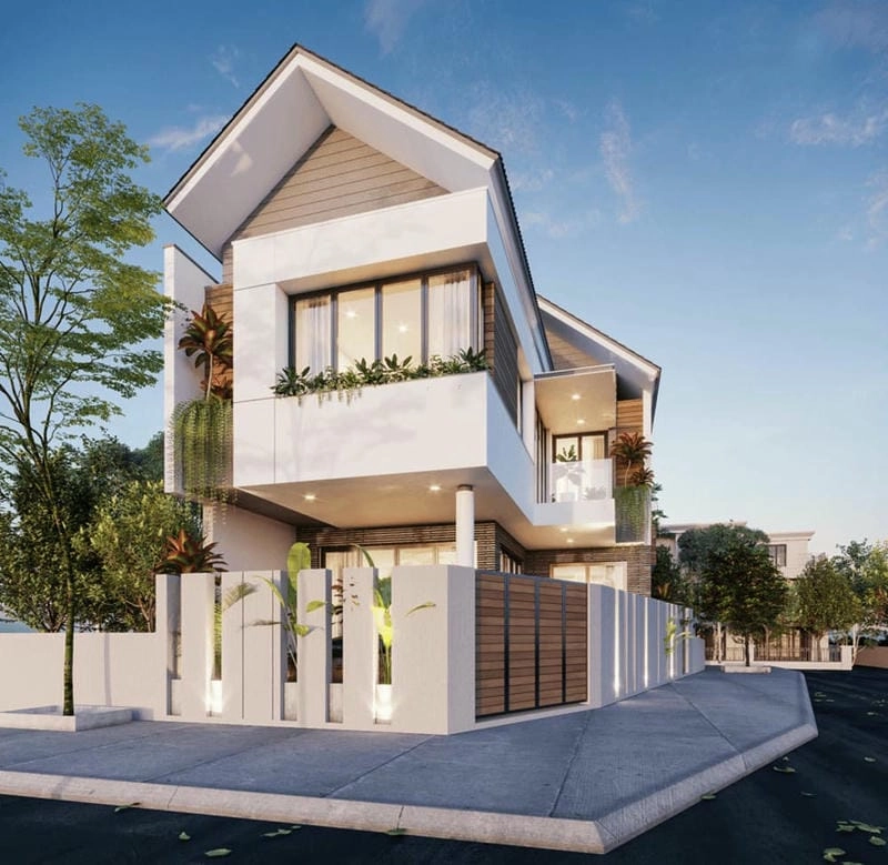 mẫu nhà lô góc đẹp tối ưu diện tích với không gian mở