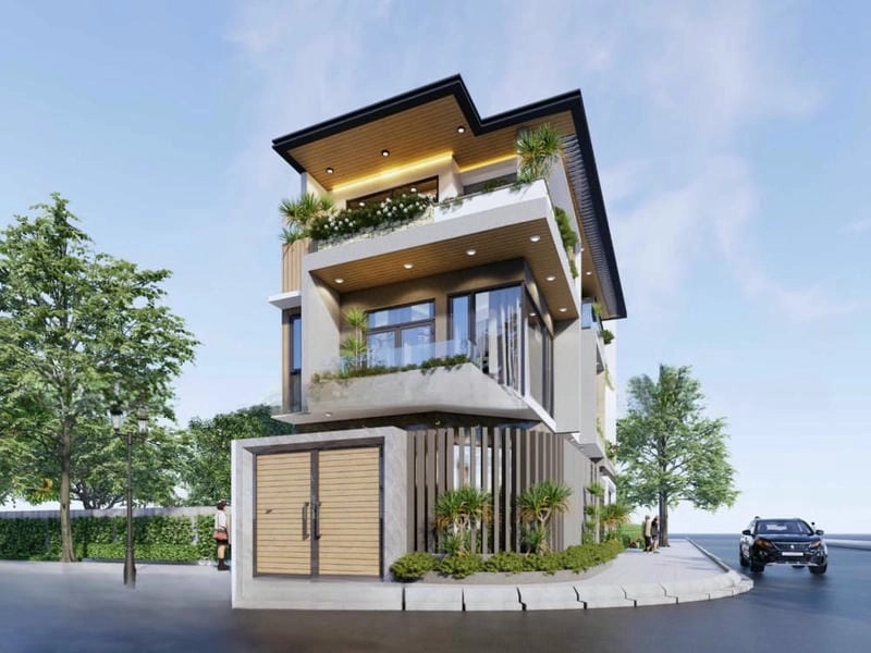 mẫu nhà phố lô góc kiểu dáng mới mẻ đầy cảm hứng