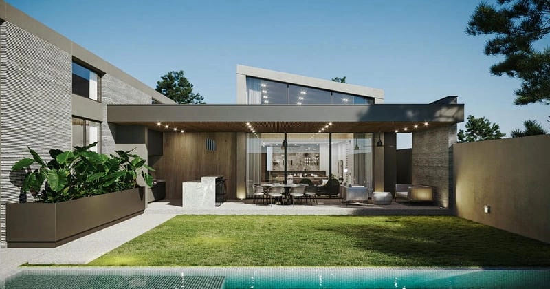 mẫu nhà mặt tiền bằng kính hiện đại không bao giờ lỗi thời